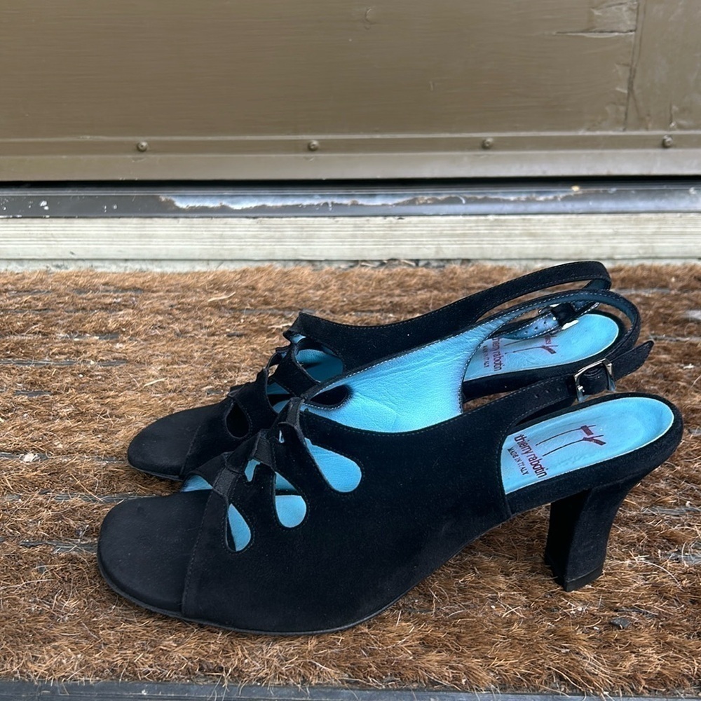 Thierry Rabotin Black Suede Slingback Sandals Made in Italy Strappy Heels 40